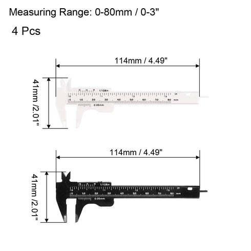 uxcell Vernier Caliper 80mm 3 Inch Metric Mini Double Scale Plastic Ruler Measuring Tool for Inside Outside Depth 4pcs