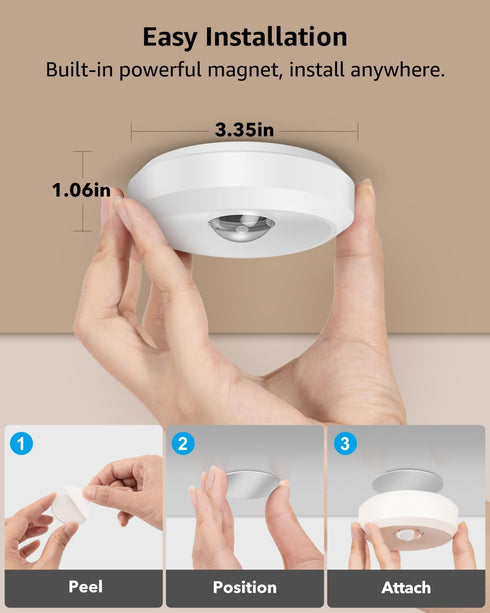 2400mAh Closet USB Rechargeable LED Puck Lights with Remote Control, Battery Operated Push Lights Stick On Magnetic Tap