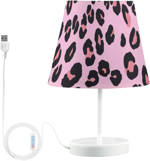 3 ALAZA Bedside Lamp Leopard Print Cheetah Pink Table Lamp for Bedroom Desk Lamp with USB Port LED Nightstand Color