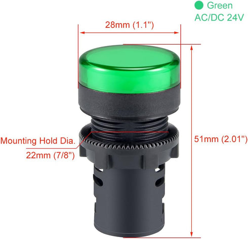 uxcell 5Pcs Green Indicator Light AC/DC 24V, 22mm Panel Mount, for Electrical Control Panel, HVAC, DIY Projects by uxcell