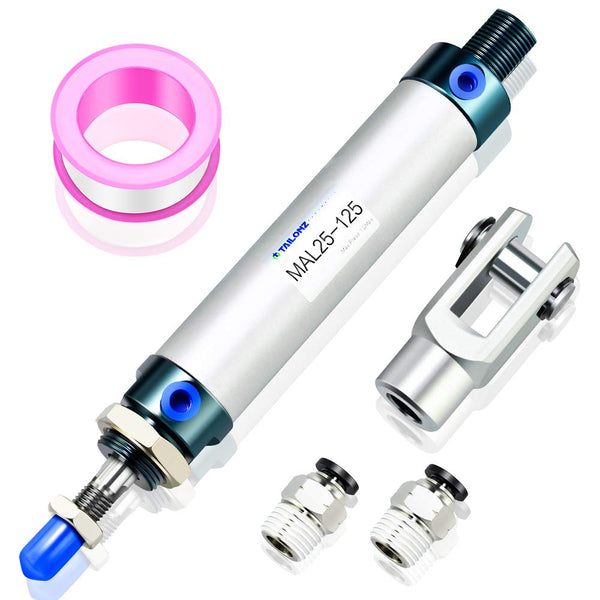 TAILONZ PNEUMATIC 25mm Bore 125mm Stroke Air Cylinder, Double Action with Y Connector and 2Pcs 6mm Fitting