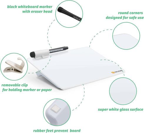 Small Dry Erase Board, 8" x 6" Desktop Clear Glass White Board, Memo Note for Home Office School