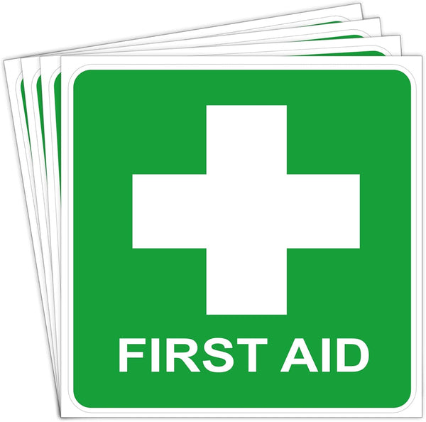 dealzEpic First Aid Decal Sign - Self Adhesive Waterproof Vinyl Sticker (3.94x3.94 inches, Pack of 4)