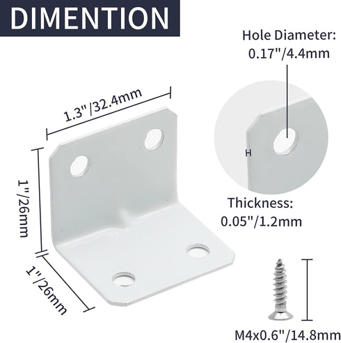 Zorveiio 1 1(L 90 24 x x W) White Right Angle Bracket L Brackets, Metal Degree Corner Brace for Wood Shelf Chair