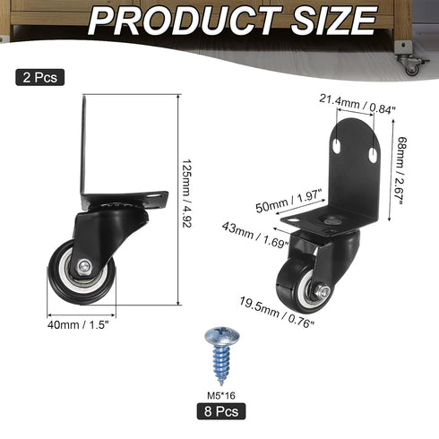 1.5" 2 PATIKIL Side Mount Casters, Pcs L-Shaped Plate Swivel Wheel Bearing Rolling Caster for Furniture Workbench Cart