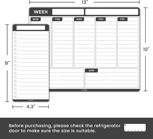 Weekly Dry Erase Board for Refrigerator, Magnetic Calendar Planner Set with 2 List Whiteboards, Markers & Eraser