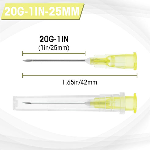 Maydeyy 20 1 Inch 100 Pack Gauge Needle with Caps, Sterile Disposable Luer Lock Lab Accessories Needles, Individually
