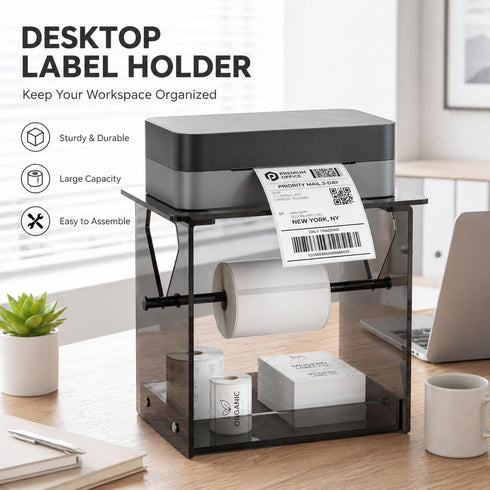 FVUILH 2-in-1 Acrylic Label Holder for Thermal Printer, Desktop Stand for Fan-Fold & Roll Shipping Labels. Stable