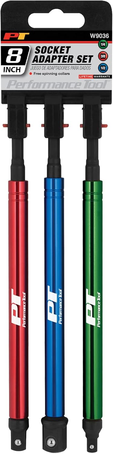 Performance Tool W9036 3-Piece Socket Adapter Set, 8-Inch for Convenient Access