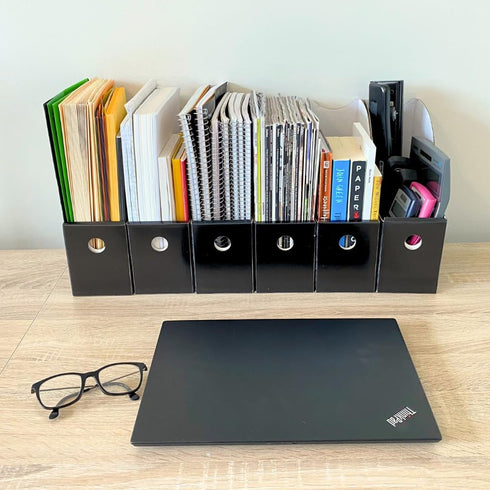 Evelots Magazine File Holder, Set of 6 Black, Office Desk Organizer, Sturdy Cardboard, Easy Assemble