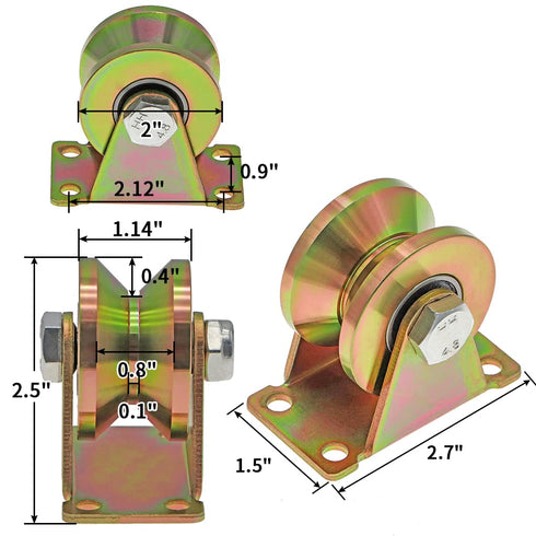 Skelang 2" V-Groove Wheel, Heavy Duty Sliding Gate Casters for Inverted V-Track, Pack of 4