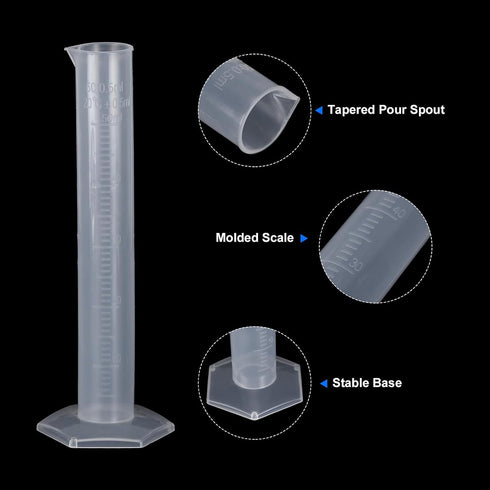 PATIKIL 50ml PP Plastic Graduated Cylinder, 3 Pack Hex Base White Graduations for Lab Home Use