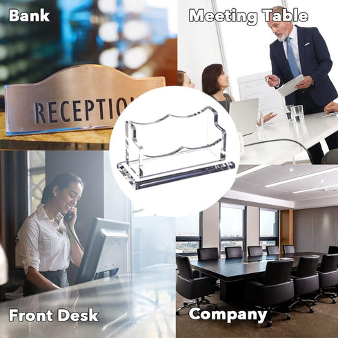 PARTSPOWER 4 Packs Acrylic Business Card Holders, Horizontal Clear Name Card Display Stand, Desk Accessory Organizer
