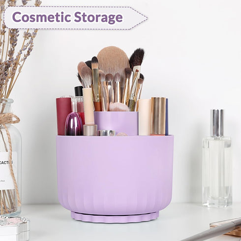 SKYDUE 360 Degree Rotating Desk Organizer, Purple Dual-Purpose Pencil Pen Holder with 5 Slots