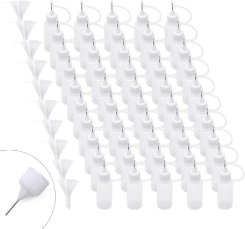 Adecco Precision Tip Applicator Bottle, 50 PCS 15ml Glue Applicator Bottles with 10 Plastic Funnels for Acrylic Painting