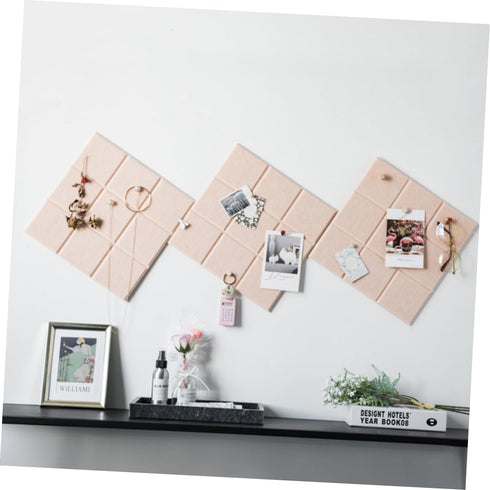 Ciieeo 3pcs Pink Felt Board Tiles, Colored Felt Notes Board Tiles, Memo Wall Bulletin Boards, Three-Dimensional Photo