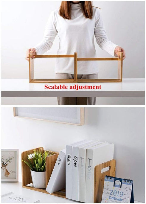 Rack,Countertop Bamboo Desktop Bookshelf Adjustable Storage Organizer Display Shelf Platforms, Book Stands Shelves