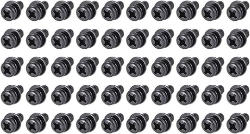 uxcell M4 x 6mm Carbon Steel Phillips Pan Head Machine Screws - 50pcs with Spring Washer and Plain Washers