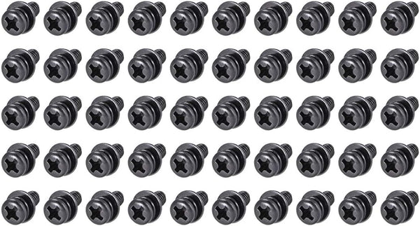 uxcell M4 x 6mm Carbon Steel Phillips Pan Head Machine Screws - 50pcs with Spring Washer and Plain Washers
