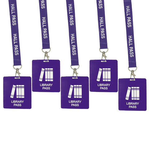 Hall Pass Lanyards Set with Card Passes, Unbreakable Classroom Passes for Teacher Parents (Library, Hall, Bathroom,