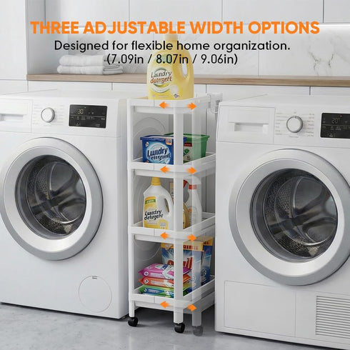 4 Moryimi Laundry Room Cart Between Washer and Dryer Storage, Expandable Slim Laundry Cart with Wheels, Tier Slim