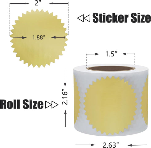 Hybsk 300pcs Notary Seals 2 inch Embossing Stickers, Gold Metallic Certificate Sealing Labels for Awards
