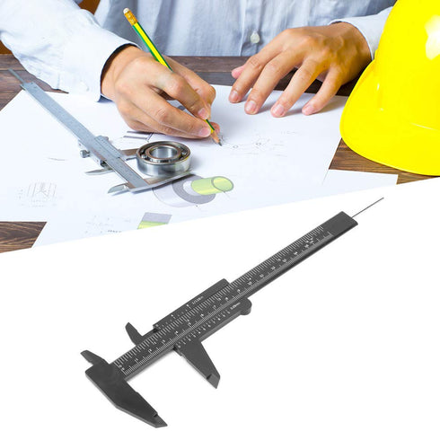 Plastic Vernier Caliper with Double Sided Scale High Accuracy 0.05mm Resolution 150mm for Eyebrow Stencil Makeup Student School Office Home(Black)