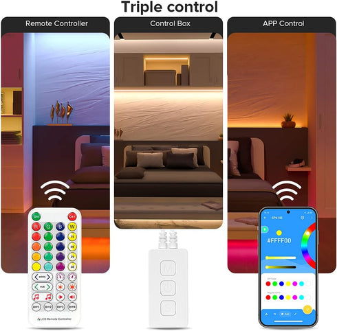 32.8FT 3000K 4 1 12V BTF-LIGHTING RGBW Bluetooth Music APP LED Strip Lights RGB+Warm White Colors in LED Color Changing