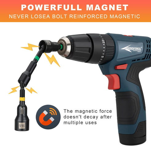 41 Set, 1/4" AEROFORCE PCS Magnetic Nut Driver Impact Drill Driver Bit Hex Shank, SAE & Metric Cr-V Steel Power Nut