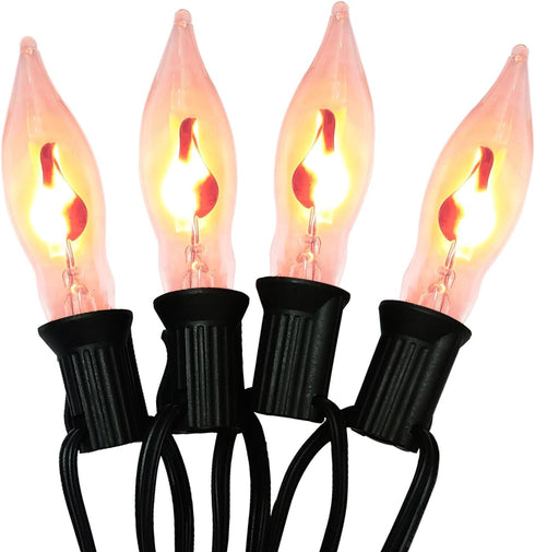 Halloween Flickering Flame String Lights, 10Ft Outdoor Christmas Lights 10 Flicker Flame