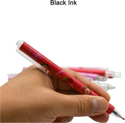 Maydahui 12PCS Strawberry Gel Pens - Cute Fruit Pen - Black Ink for Girls School Party