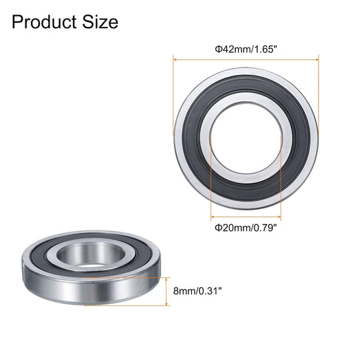 uxcell 4 Pcs 16004-2RS Deep Groove Ball Bearing, 20mm x 42mm x 8mm, High Carbon Chrome Steel