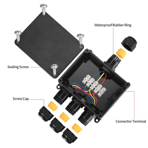 Waterproof IP68 Electrical Junction Box, 4-Way External, Cable Connector Box for 4-12mm Wire Range (1Pcs)