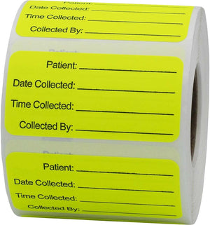 Medical Healthcare Specimen Collection Labels, 1 x 2" Inch Rectangles, 500 Total Per Roll