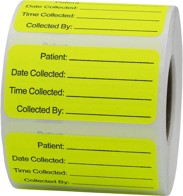 Medical Healthcare Specimen Collection Labels, 1 x 2" Inch Rectangles, 500 Total Per Roll