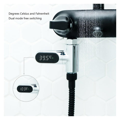 POEMYSIR 5C-85C LED Display Water Shower Thermometer Self-Generated Electricity Water Temperature Monitor Smart Meter