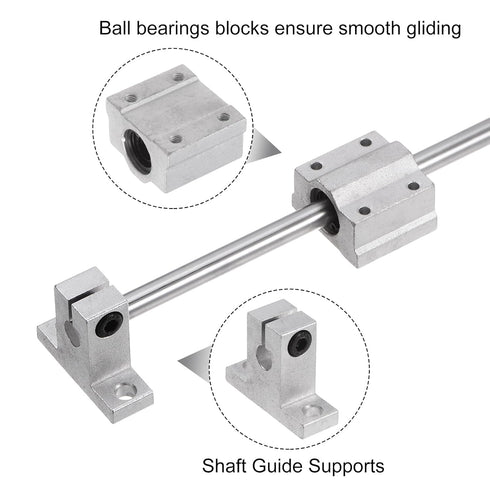 uxcell Linear Motion Rod Shaft Guide Set, 2pcs 8mm x 200mm with 2pcs SCS8UU Bearing Block & 4pcs Shaft Support