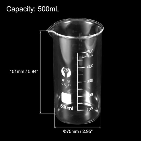 PATIKIL 3Pcs 500ml Tall Form Glass Beaker, 3.3 Borosilicate Glass Graduated Printed Scale Measuring Cups with Spout for Kitchen Lab Liquids by PATIKIL