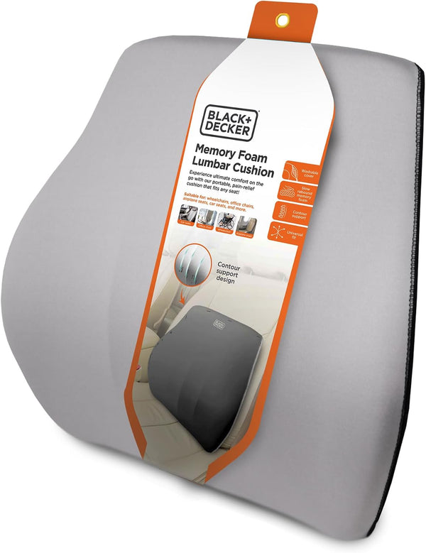 BLACK+DECKER Memory Foam Lumbar Support Pillow, Lumbar Cushion for Office, Car, Wheelchair