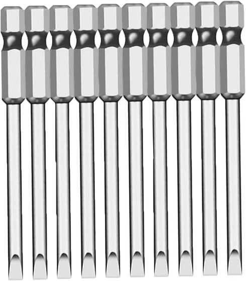 SL2.5 Slotted Screwdriver Bits, 10Pcs Magnetic Flat Head S2 Power Tool, 1/4 Inch Hex Shank 2inch Length