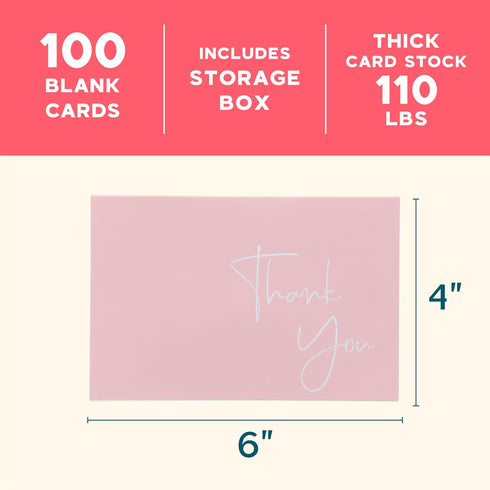Set 100 Pack 4x6 VNS Creations Bundle - Thank You Cards With Envelopes Bulk & Stickers - - Light Blue and Pink