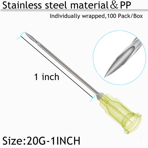 100PCS 20Ga 1Inch Syringe Needles with Cap, Lab Dispensing Accessories, Individually Sealed Packaged