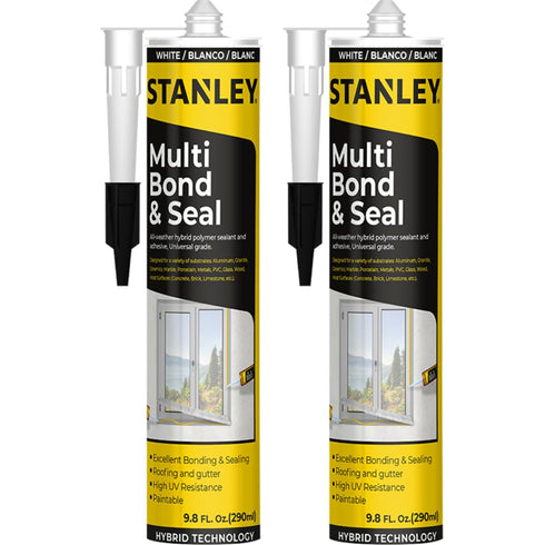 Stanley Hybrid Polymer Multi Bond & Seal: 2x9.8 fl.oz. Bonding and Sealing Caulk for Roofing, Eco-Friendly Adhesives