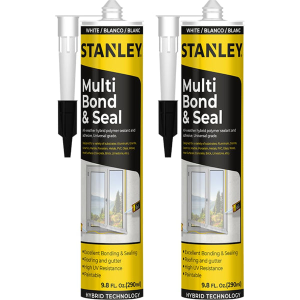 Stanley Hybrid Polymer Multi Bond & Seal: 2x9.8 fl.oz. Bonding and Sealing Caulk for Roofing, Eco-Friendly Adhesives