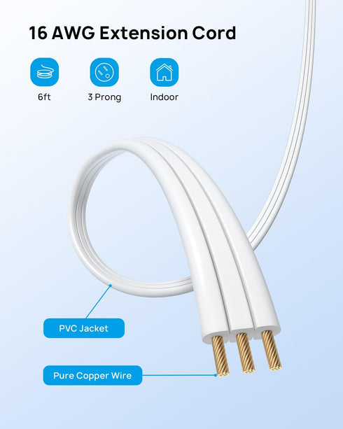 TROND Flat Extension Cord 6 Feet, Flat Plug Power Strip, 3 Prong Grounded 3 Outlets for Indoor Use