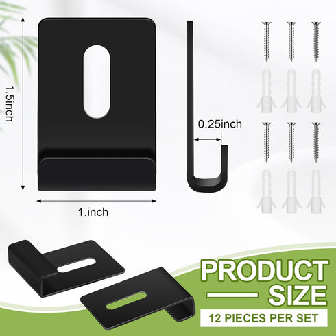 12 Pcs Metal Mirror Holder Clips Wide Channel Mirror Holder Frameless Mirror Mounting Hardware Mirror Hooks Heavy Duty Mirror Hangers Retainer Clips for Wall Mounting with Screw Fit 1/4"(Black)