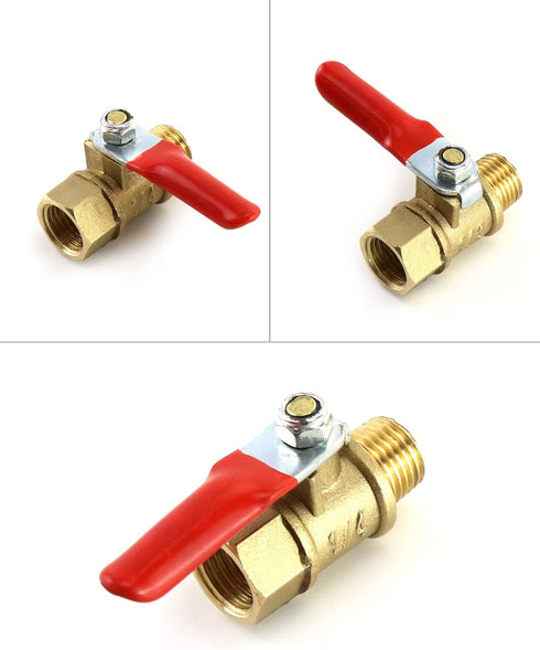 6 Pack 1/4" 1/4" QWORK Ball Valve, Heavy Duty Brass Ball Valve Shut Off Switch, Male x Female NPT Thread Pipe Fitting