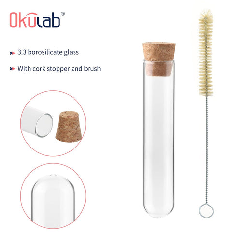 Glass Test Tubes Bulk 50pcs, 16ml 20x100mm with Cork and Brush for Laboratory Use