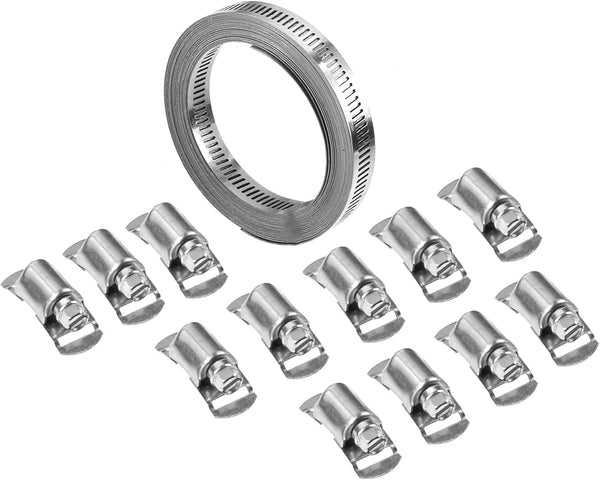 Mgoodoo 304 Stainless Steel Worm Clamps Assortment Kit, 13 FT Large Hose Clamp Strap with 10 Fasteners for Intercooler