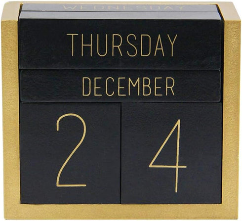 Juegoal Wooden Perpetual Calendar, Daily Block Calendar Office Desk Accessories (Black)